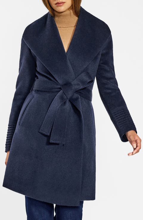 Shawl Collar Tie Belt Midweight Alpaca Blend Wrap Coat