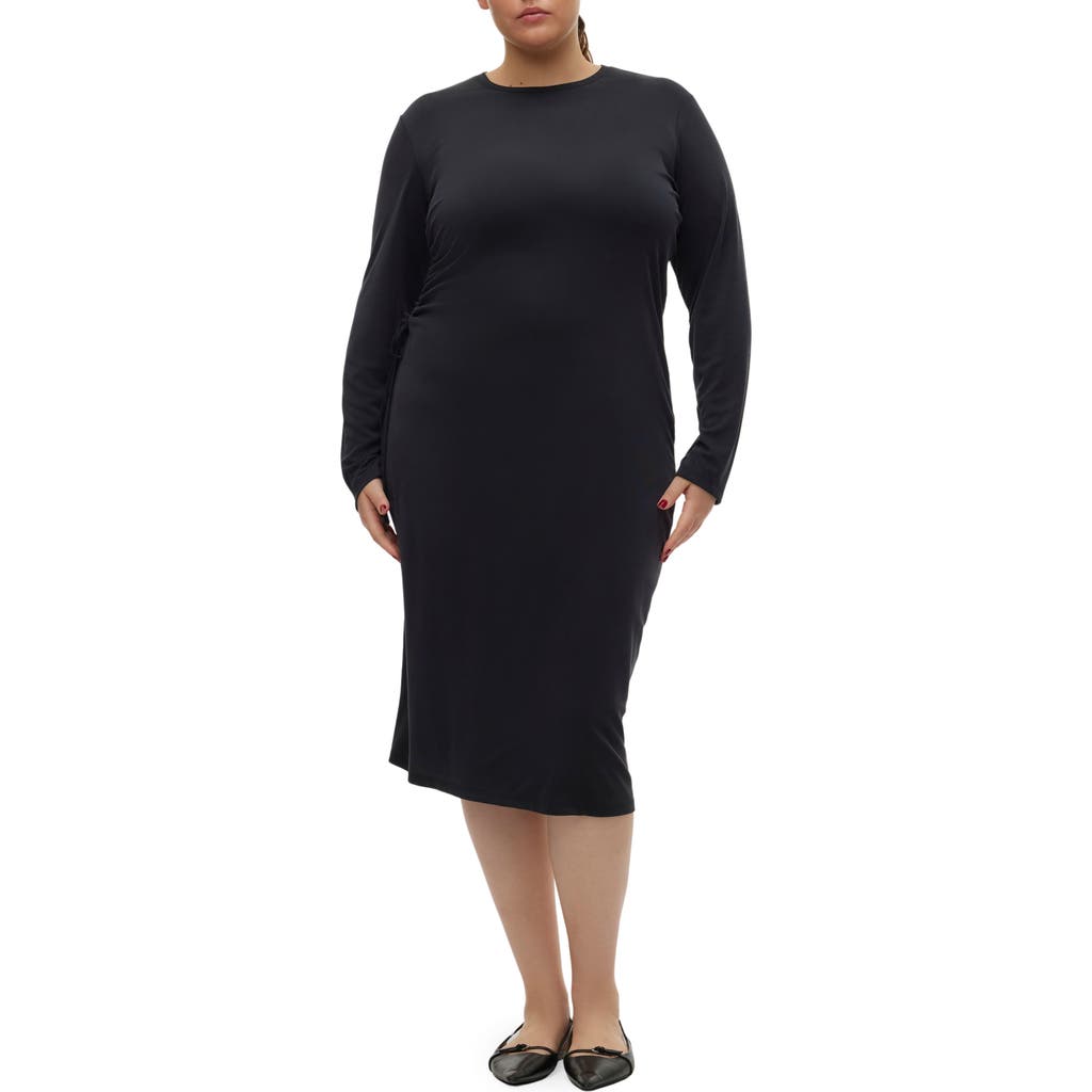 Vero Moda Curve Phine Drawstring Ruched Long Sleeve Dress In Black