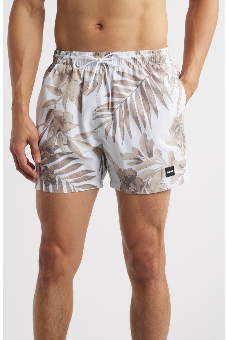 Piranha Floral Swim Trunks, Main, color, NTURAL