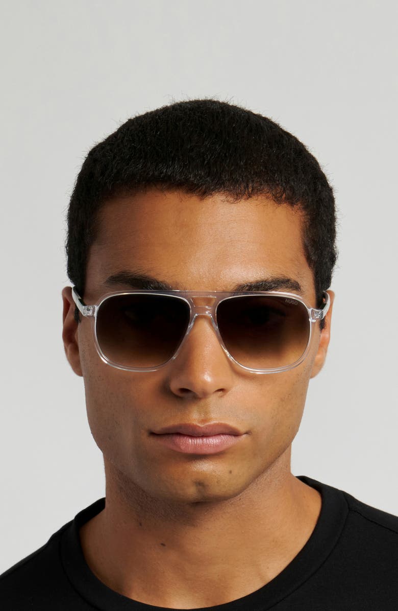 HUGO 58mm Square Sunglasses, Alternate, color, Crystal Green/ Green Shaded