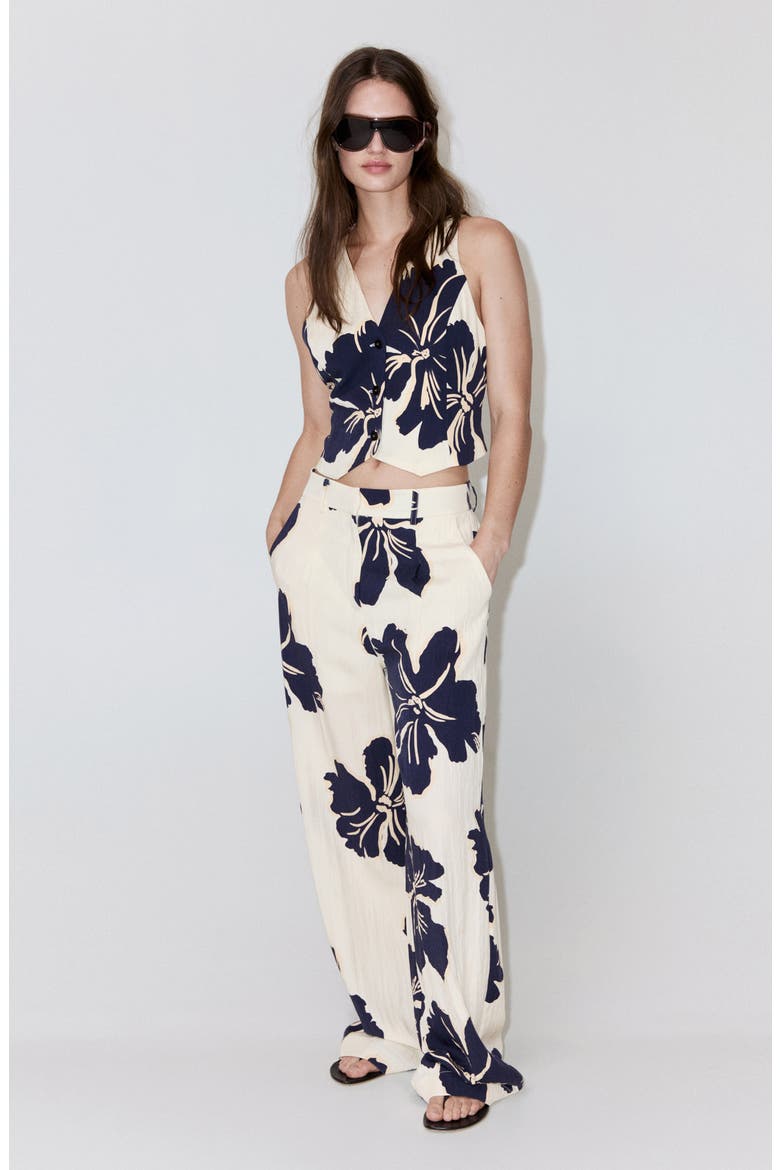 Placed Floral Pants, Alternate, color, OFF WHITE