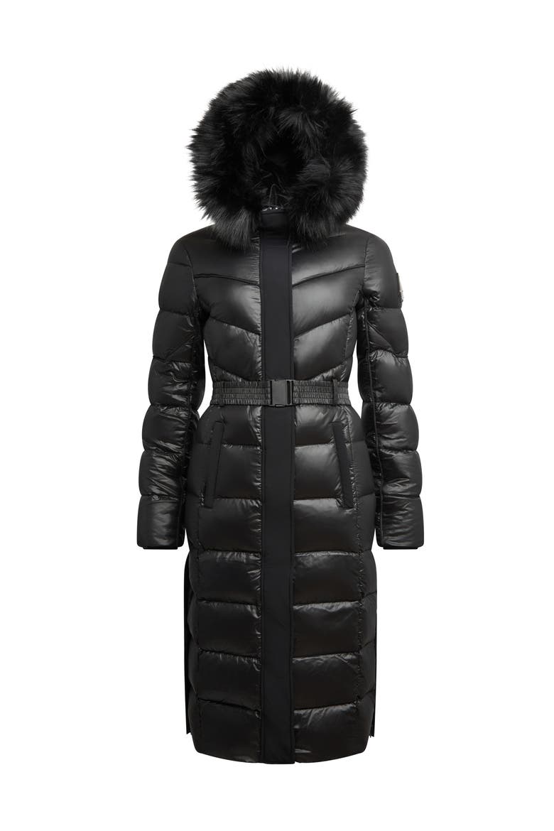 Diamond Belted Extra Long Down Coat, Alternate, color, BLACK/BLACK