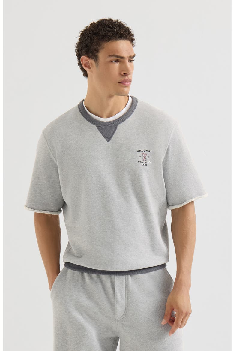 Cotton French terry short sleeve sweatshirt with embroidery, Main, color, Grey