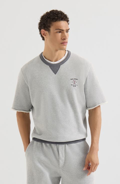 Cotton French terry short sleeve sweatshirt with embroidery