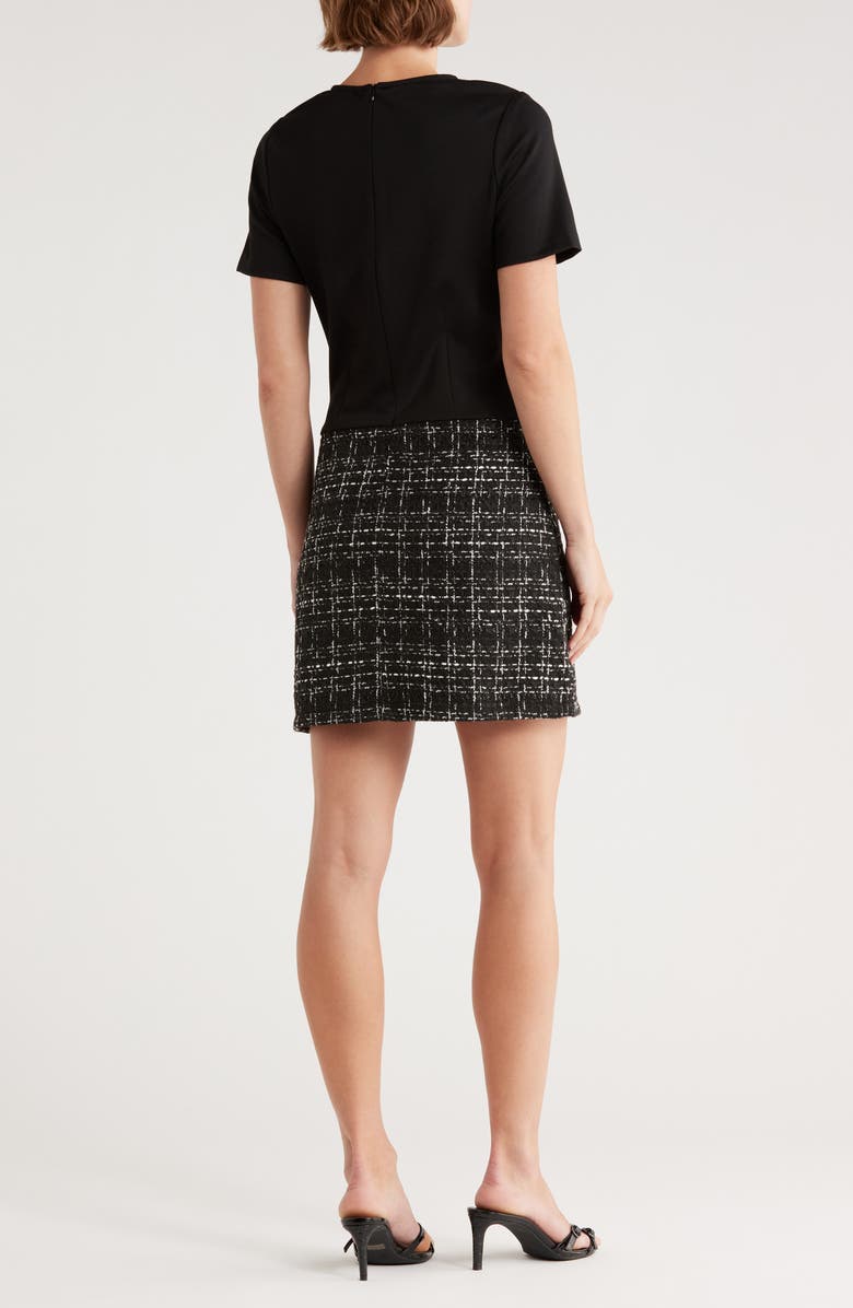 Ellen Tracy Bow Detail Mixed Media Dress, Alternate, color, Black