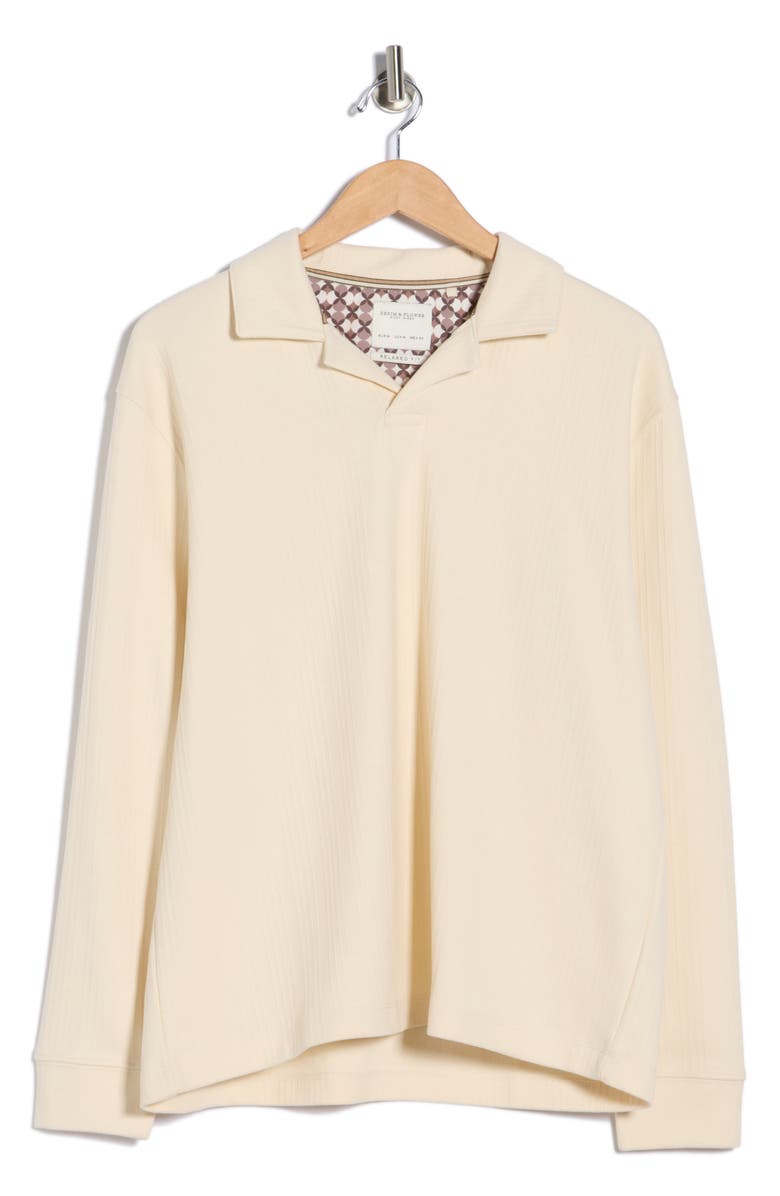 DENIM AND FLOWER Stripe Johnny Collar Long Sleeve Polo, Alternate, color, Cream