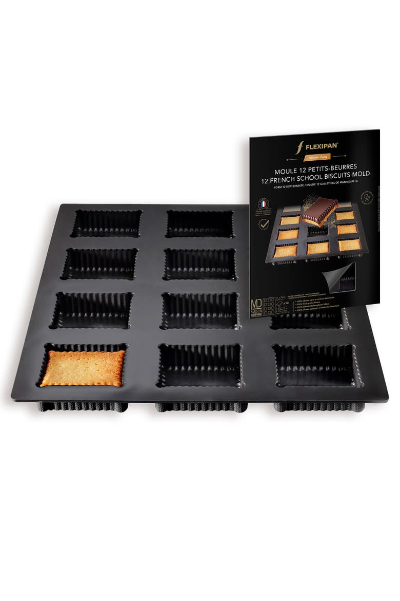 Flexipan 12 French School Butter Cookies Premium Silicone Baking Pan, Main, color, Black