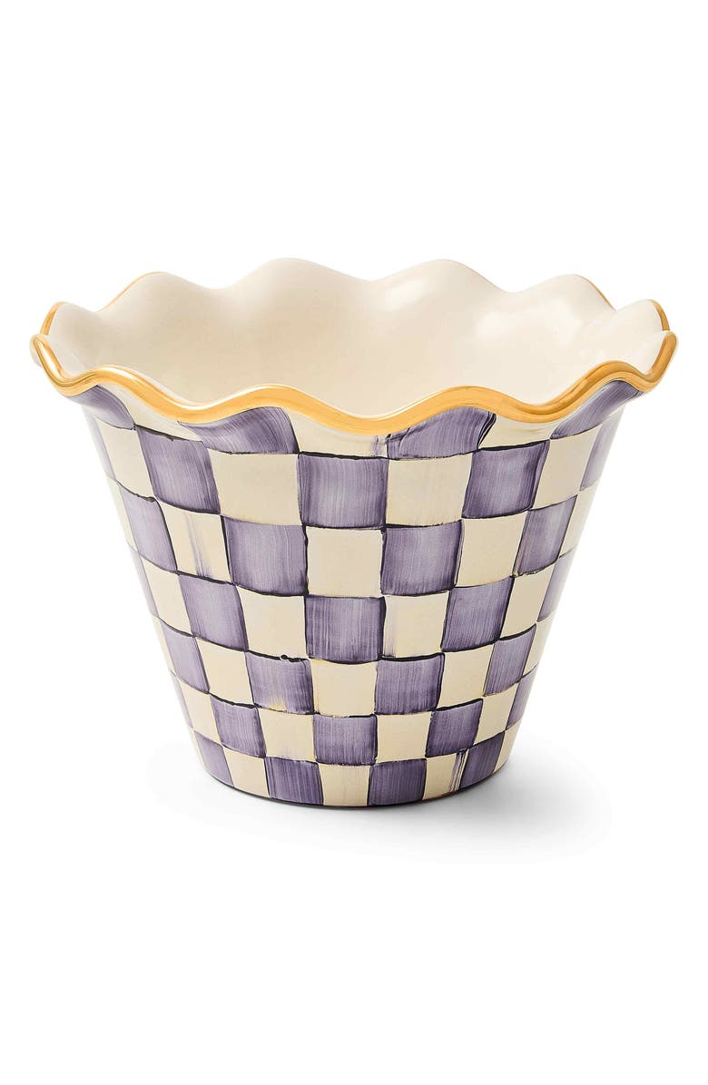 MACKENZIE CHILDS Violet Check Ceramic Garden Pot, Main, color, Violet