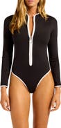 Seafolly Contrast Binding Long Sleeve One-Piece Rashguard Swimsuit