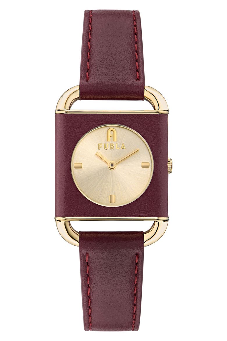 Heritage Square Leather Strap Watch, 28mm, Main, color, YELLOW GOLD/ BURGUNDY