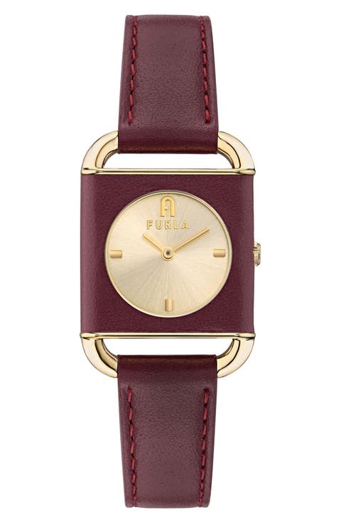 Heritage Square Leather Strap Watch, 28mm