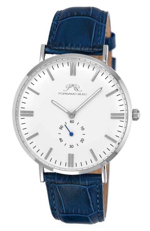 Henry Embossed Leather Strap Watch, 40mm