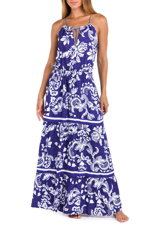 Sunshine 79 Floral Print Sleeveless Maxi Dress In Blue