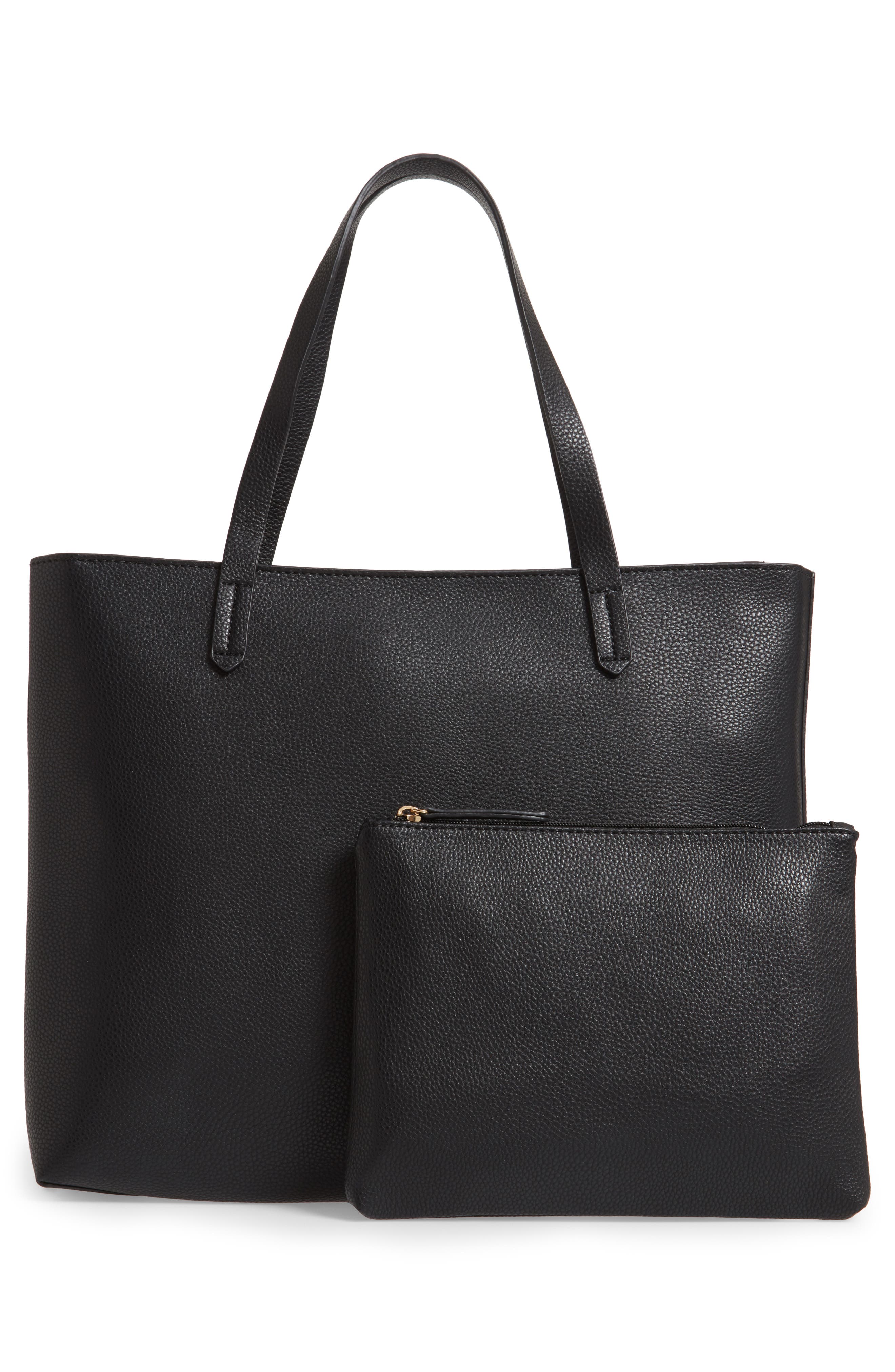 Faux Leather Classic Tote, Alternate, color, BLACK