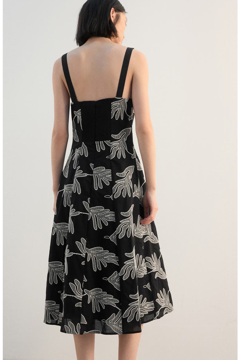 Embroidered A-Line Midi Dress, Alternate, color, BLACK