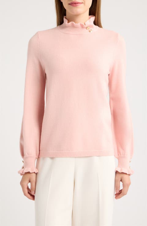 Ruffle Mock Neck Puff Sleeve Sweater