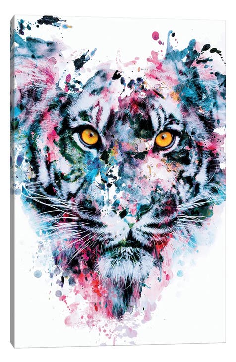 Tiger Blue Canvas Wall Art by Riza Peker, 18"x12"