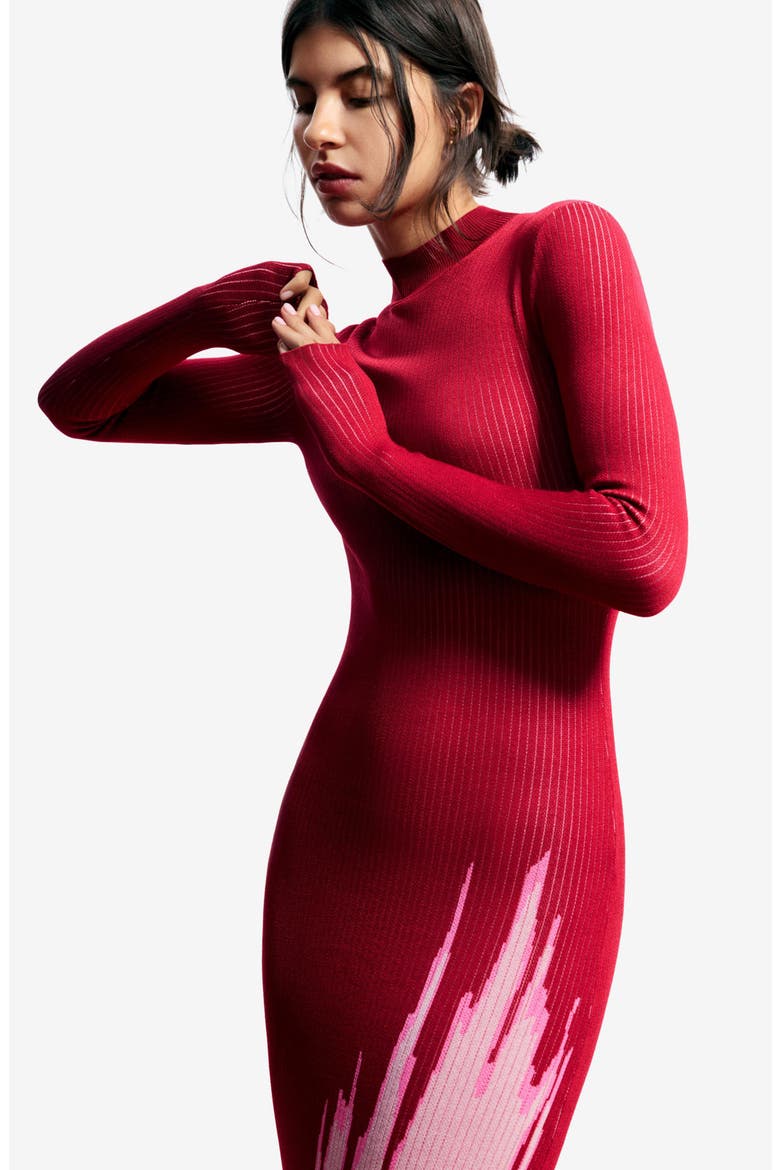 Mock Neck Maxi Ombré Sweater Dress, Alternate, color, RED