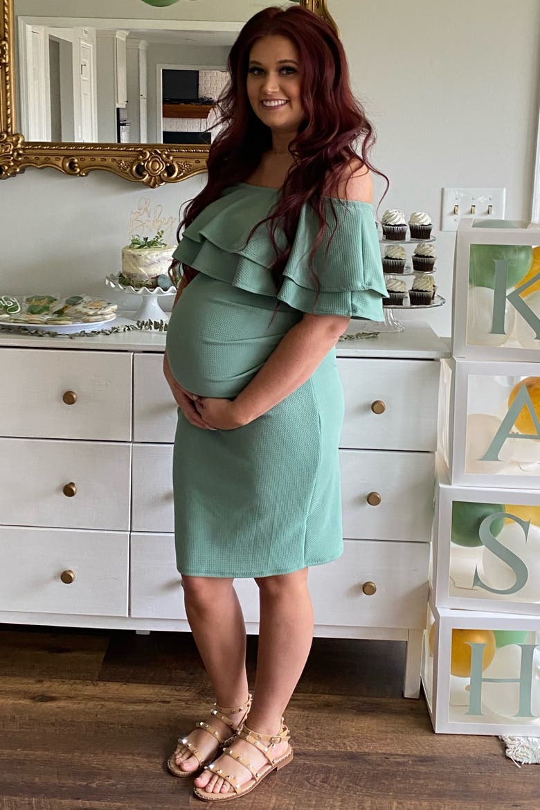 Off Shoulder Fitted Maternity Dress, Alternate, color, Light Olive
