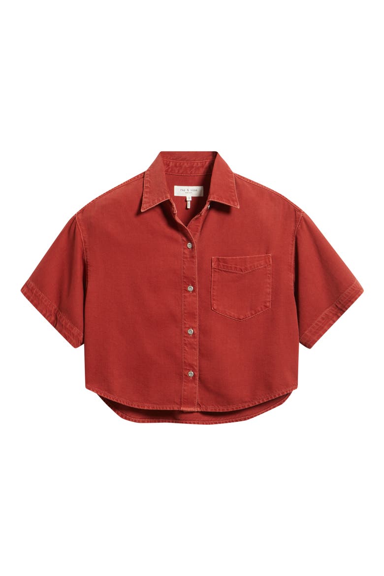 Marin Crop Cotton Blend Button-Up Shirt, Alternate, color, SIENNA STNE