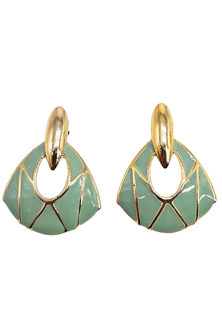 Vintage 1980s Green Stud Fan Earrings, Main, color, Green