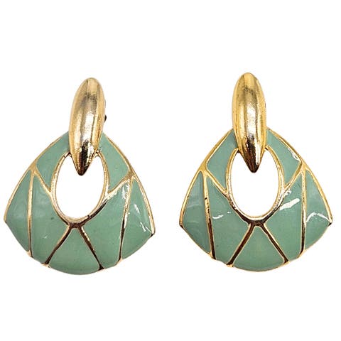Vintage 1980s Green Stud Fan Earrings