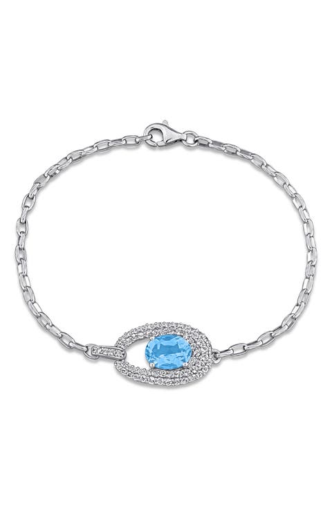 Sky Blue Topaz and Lab Created Sapphire Halo Bracelet