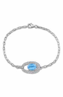 Sky Blue Topaz and Lab Created Sapphire Halo Bracelet