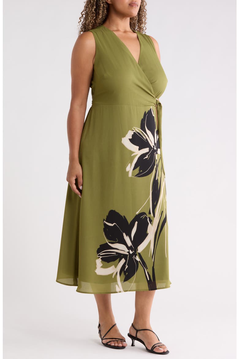 Floral Faux Wrap Midi Dress, Alternate, color, BAY LEAF MULTI