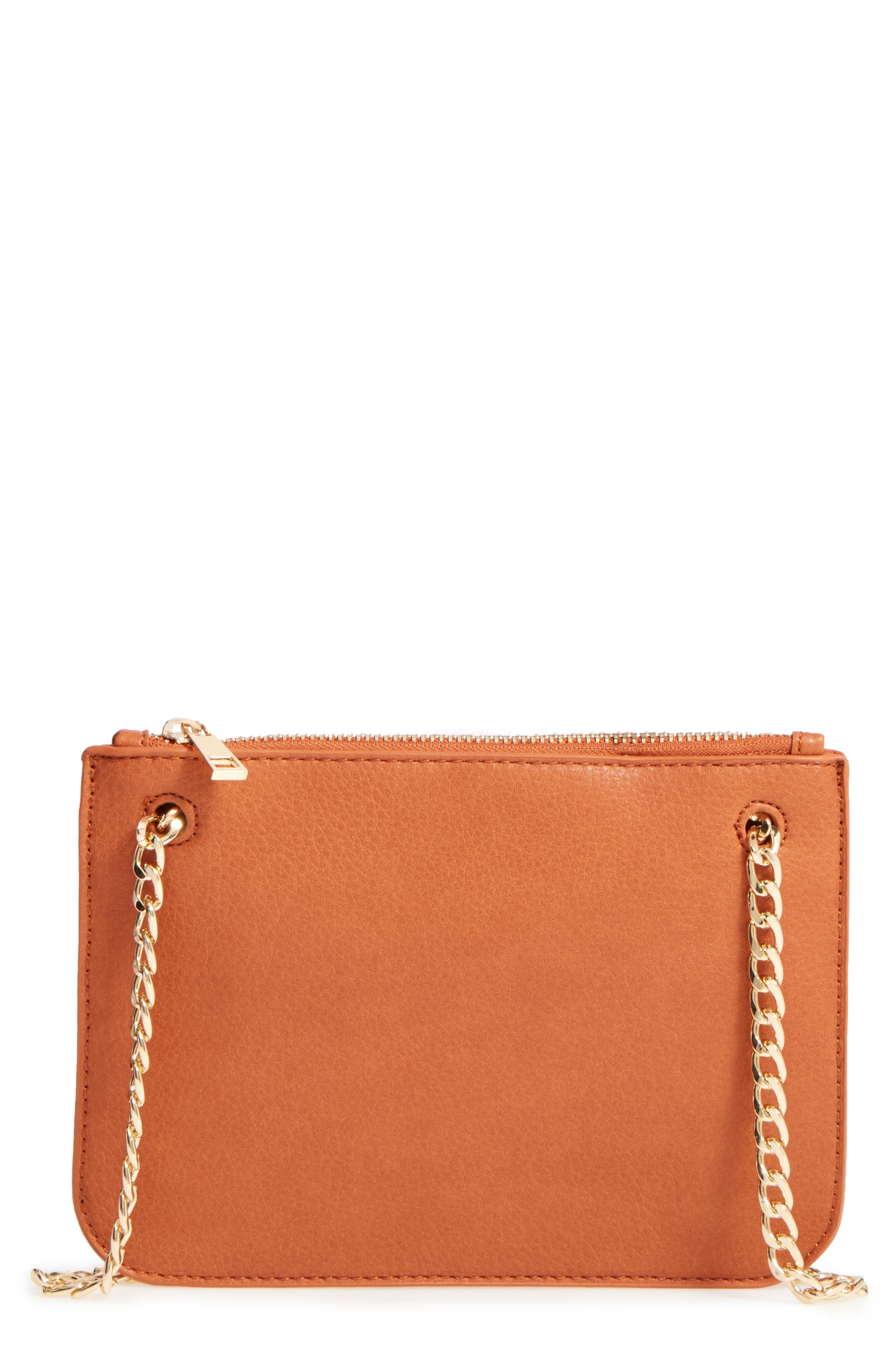 Faux Leather Crossbody Clutch, Main, color, COGNAC