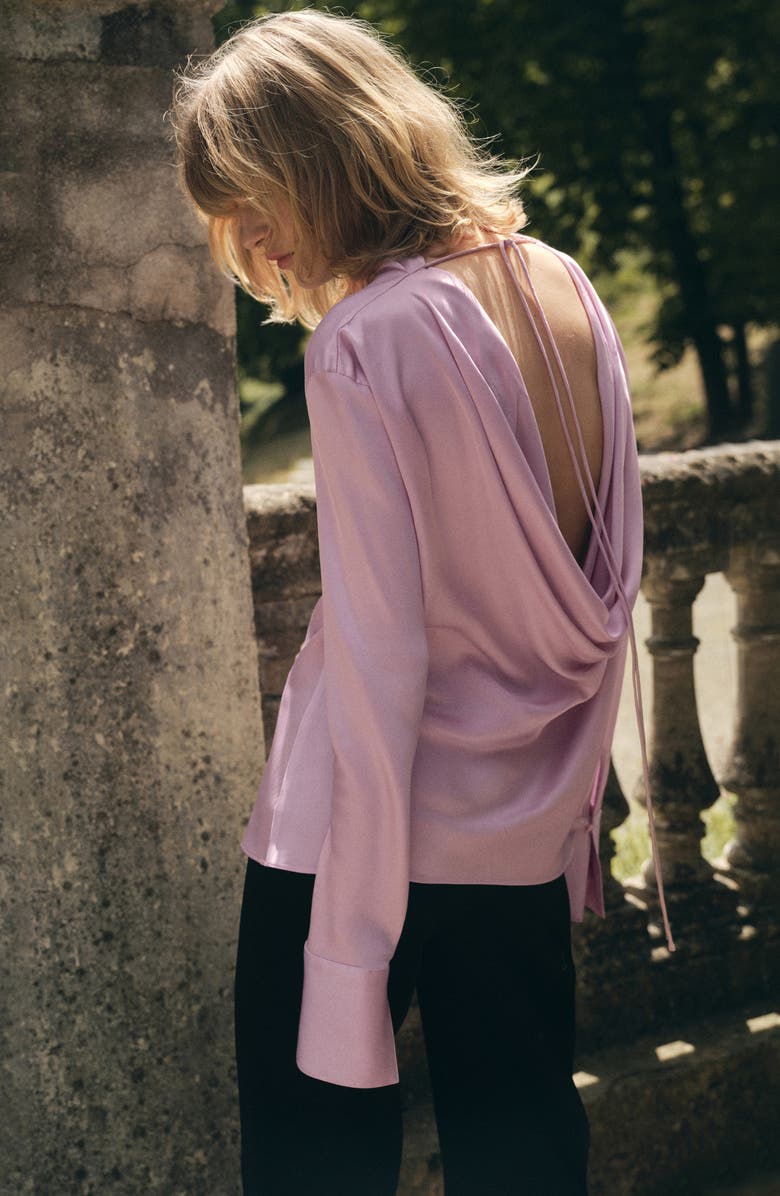 MANGO Draped Back Satin Top, Alternate, color, Pale Pink