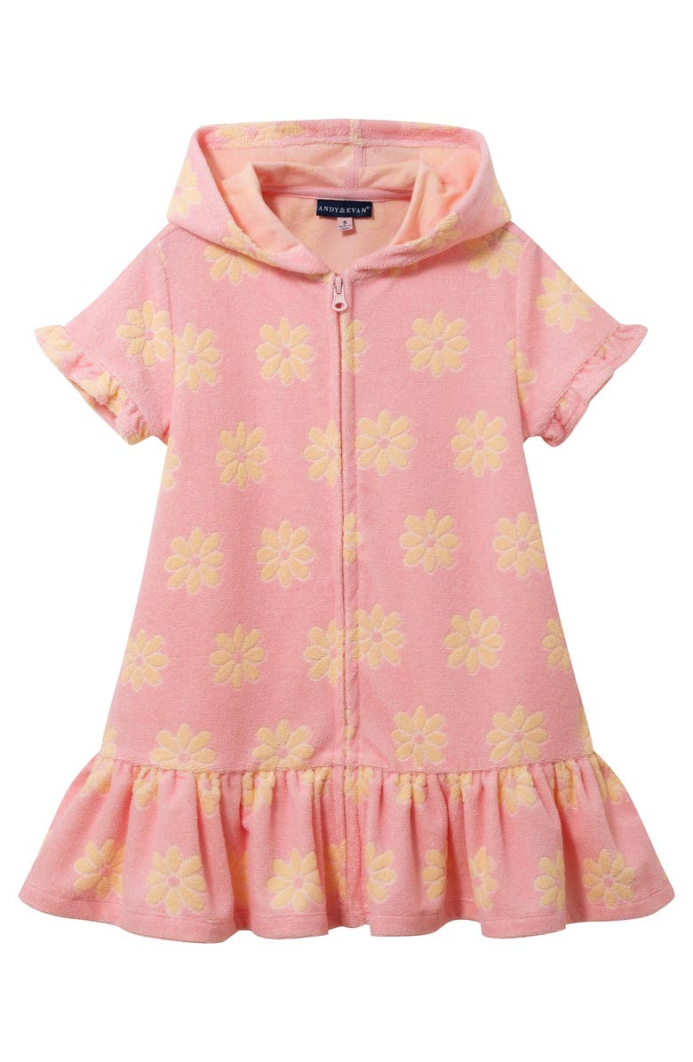 Andy & Evan Kids' Hooded Jacquard Cotton Blend Terry Cover-Up Dress, Main, color, Pink