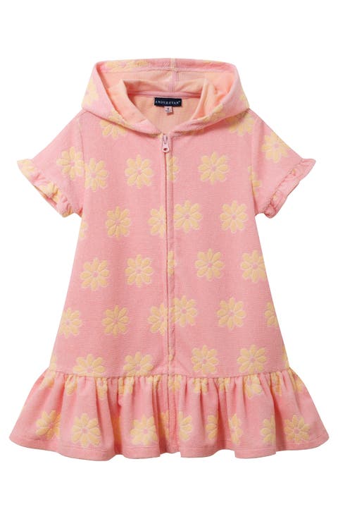 Kids' Hooded Jacquard Cotton Blend Terry Cover-Up Dress (Little Kid)
