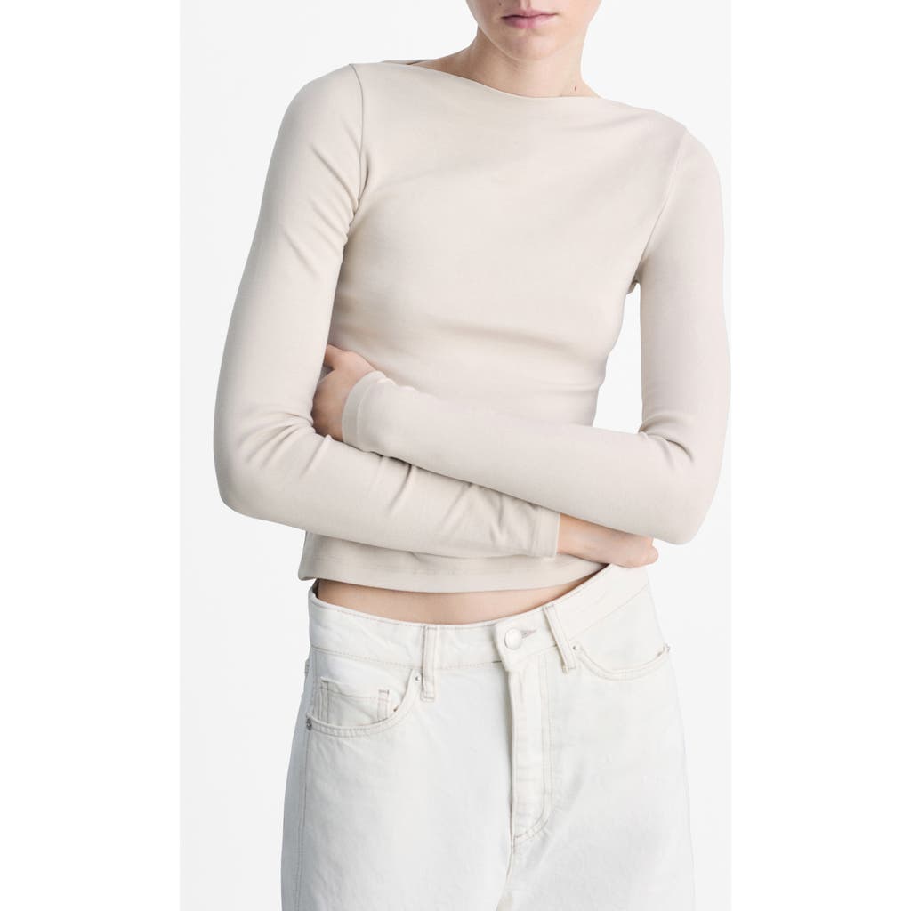 Shop Mango Murmi Long Sleeve Cotton Boat Neck T-shirt In Light/pastel Grey