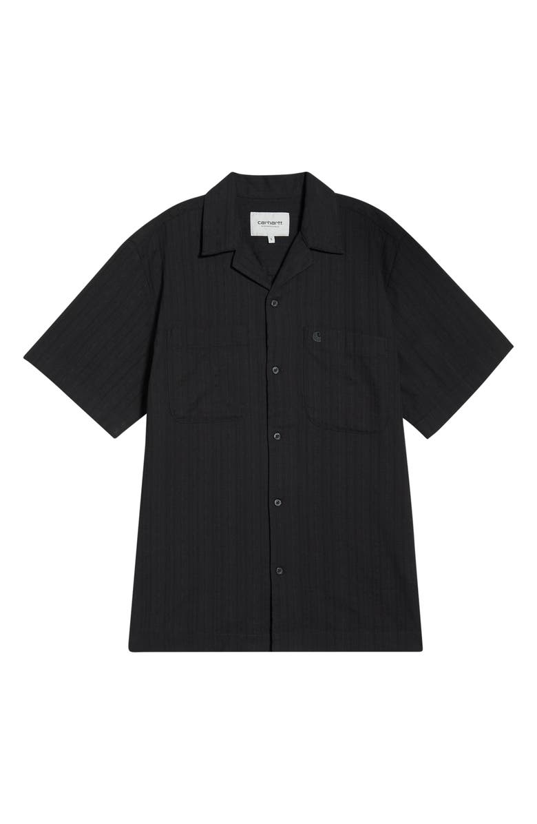 Carhartt Work In Progress Gareth Cotton Seersucker Camp Shirt, Main, color, Black