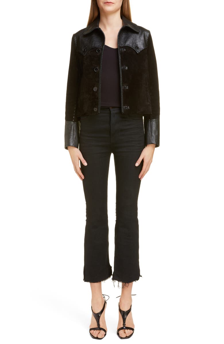 Saint Laurent Western Mixed Leather Jacket, Alternate, color, 