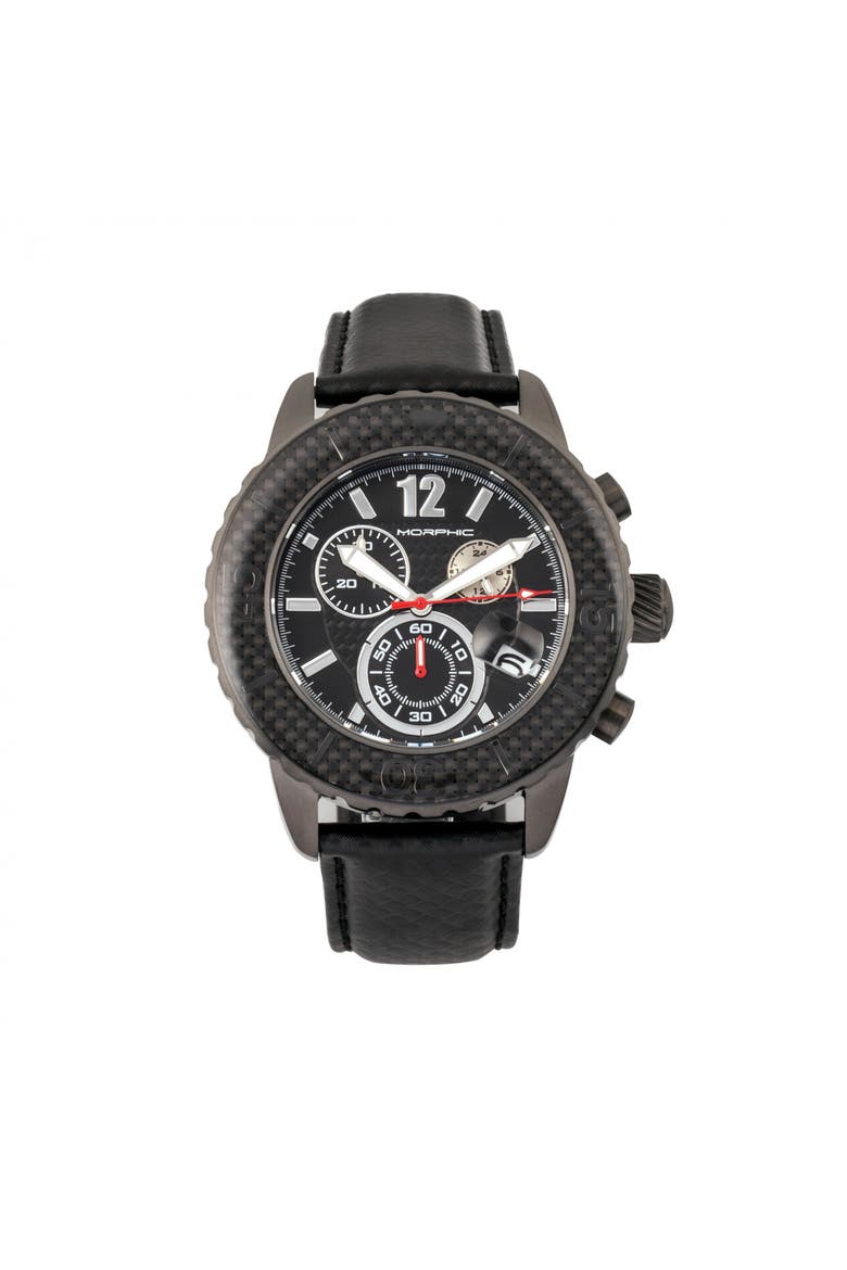 M51 Series Chronograph Leather-Band Watch w/Date, Main, color, Gunmetal/Grey