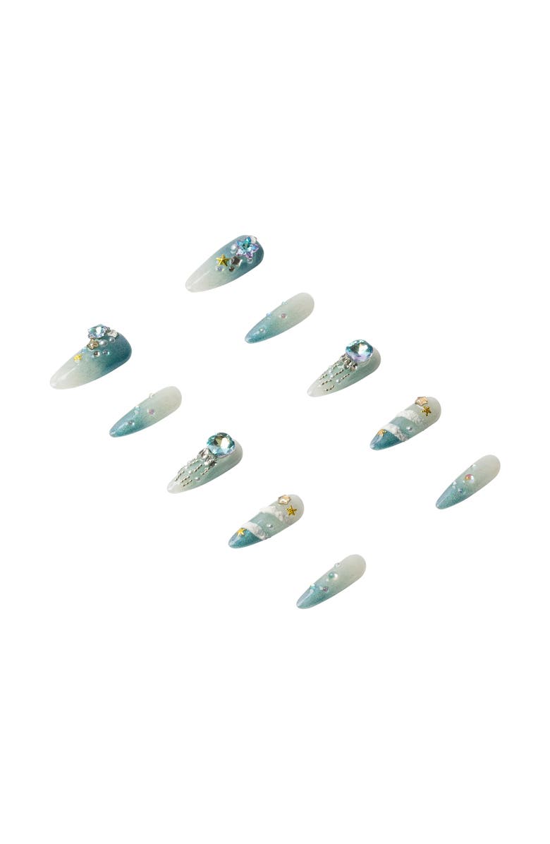 3H Nails Ocean Goddess Luxury Handmade Press On Nails, Alternate, color, Teal Ombré Nails