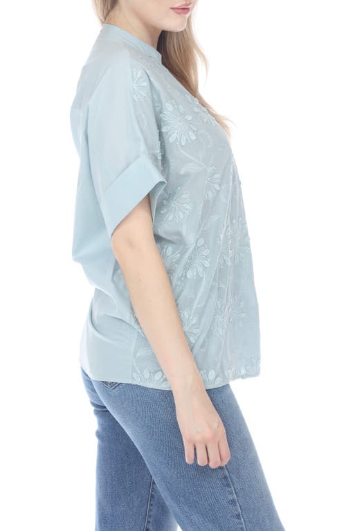 Rain And Rose Embroidered Cotton Shirt In Lt Blue