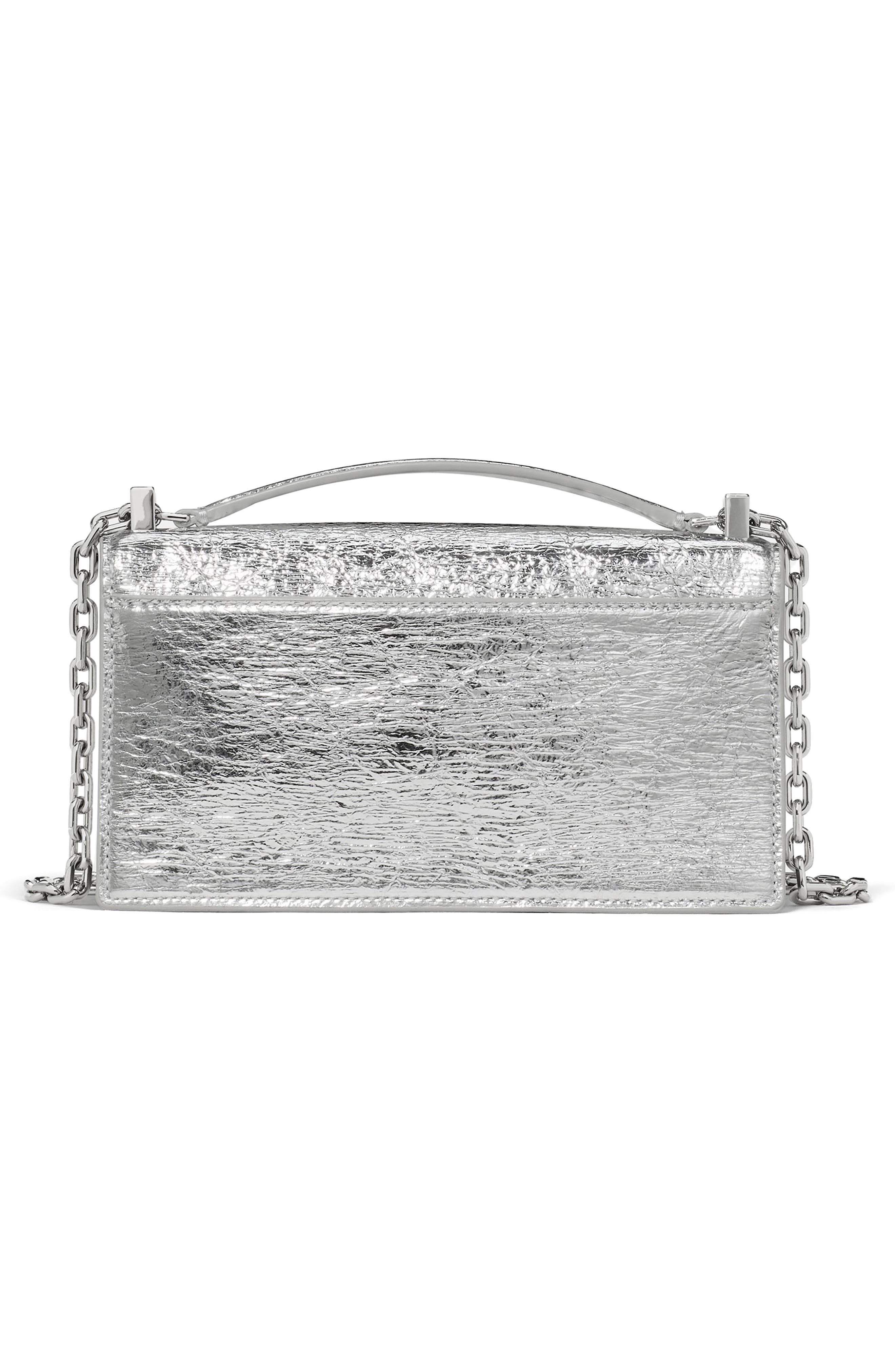Deco Crinkle Metallic Leather Shoulder Bag, Alternate, color, SILVER