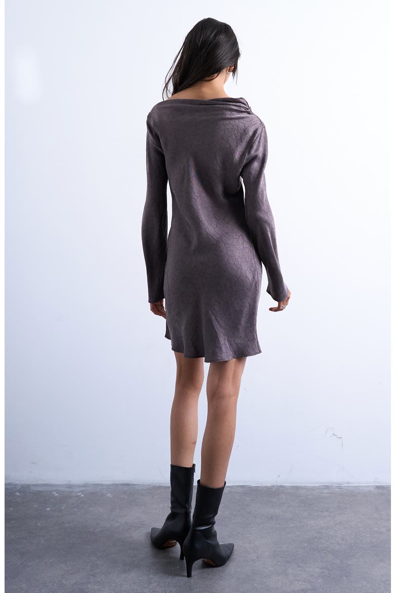 Drape Neck Long Sleeve Minidress, Alternate, color, BROWN