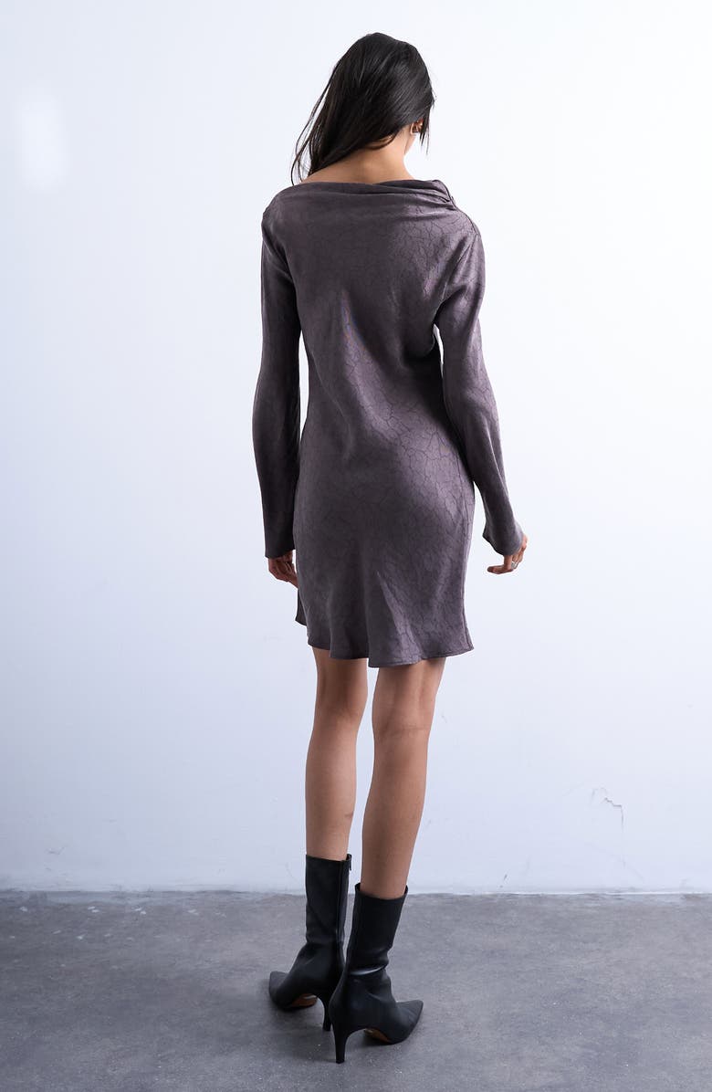 Topshop Drape Neck Long Sleeve Minidress, Alternate, color, Brown