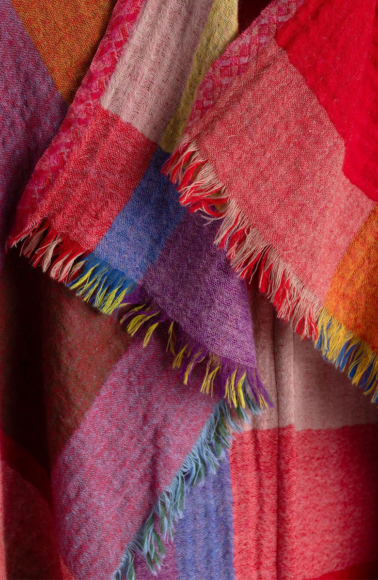 SAACHI Rainbow Plaid Wool Ruana, Alternate, color, Yellow Multi