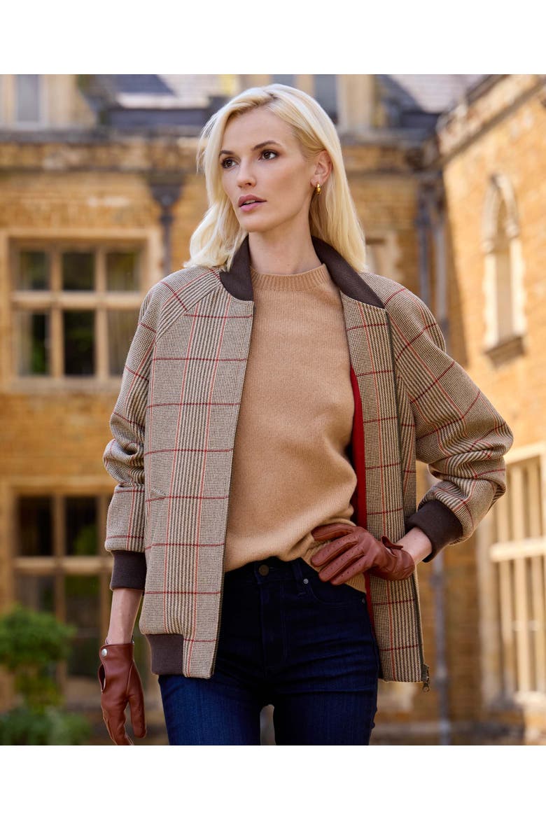 Louise Tweed Bomber Jacket, Alternate, color, Poppy Red and Brown Tweed
