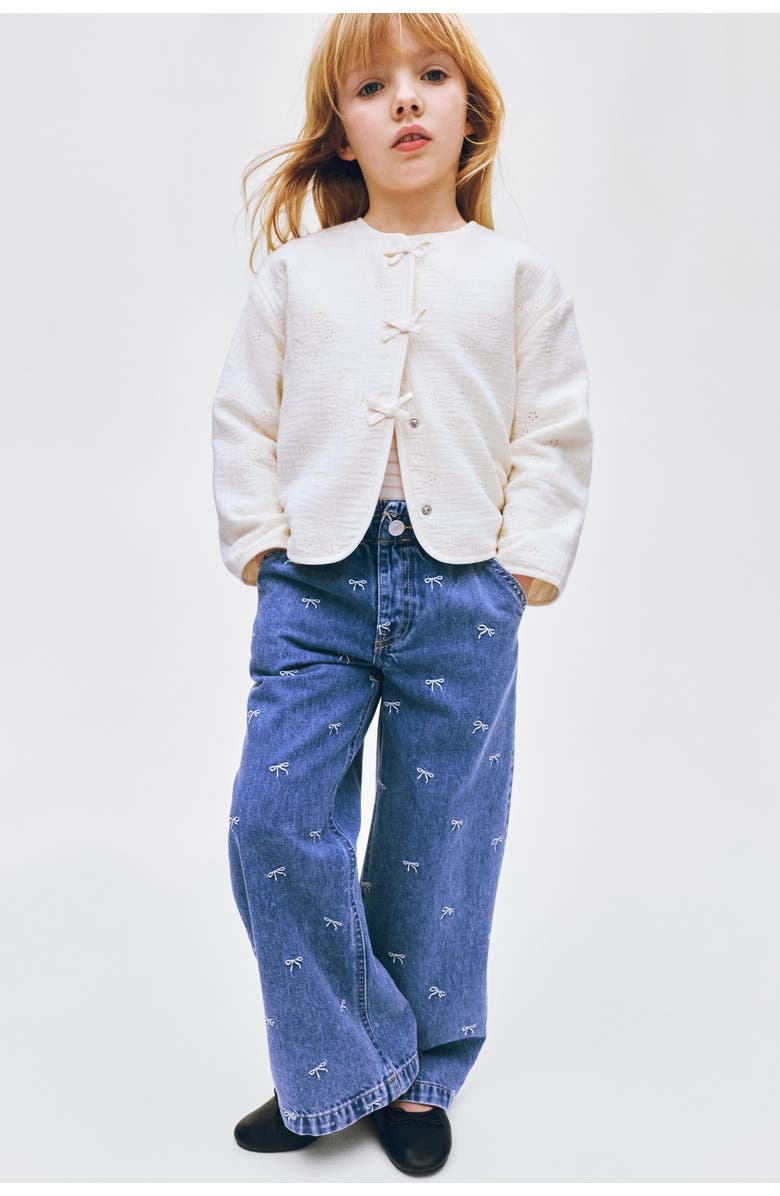 H&M Wide Leg Paper Bag Jeans, Alternate, color, Denim Blue/Bows