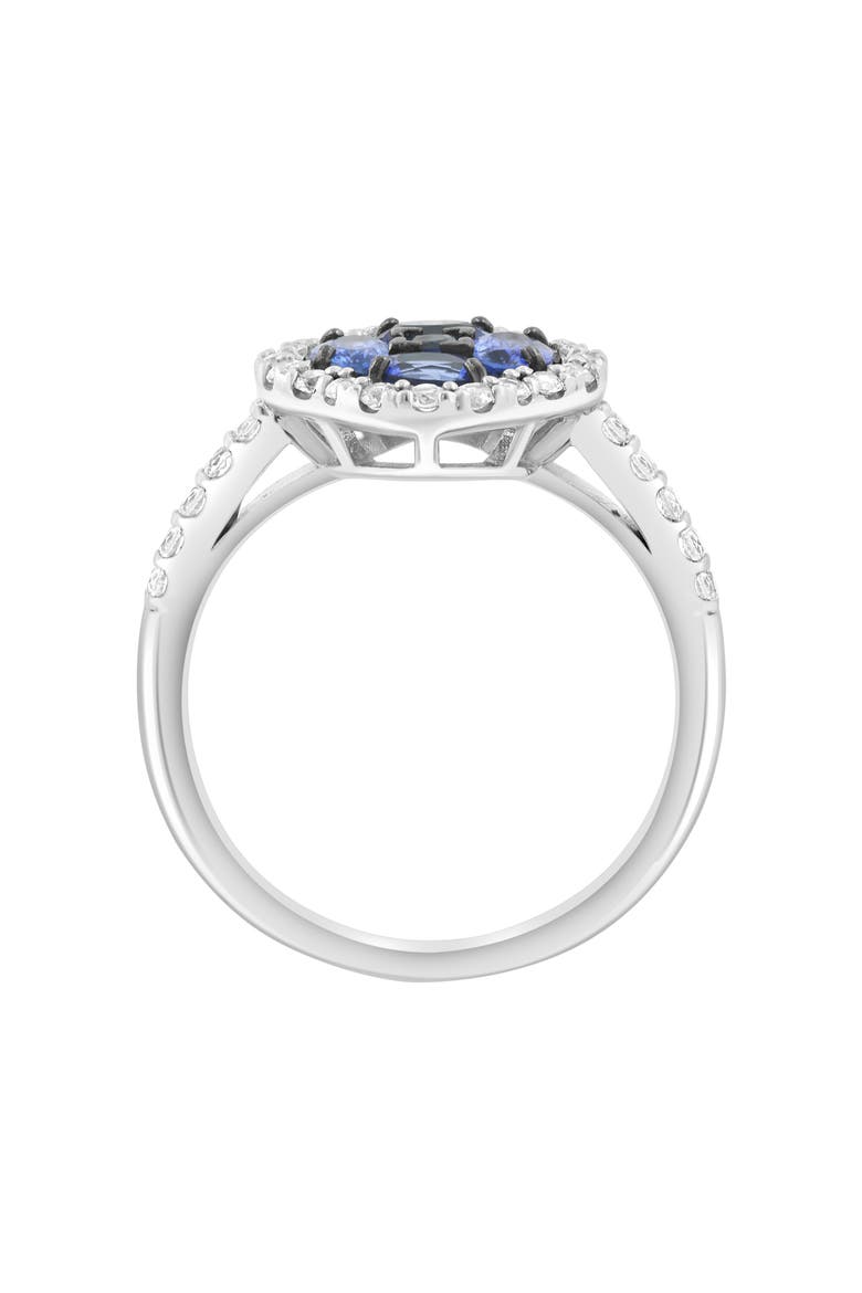 Sterling Silver Blue & White Sapphire Quatrefoil Halo Ring, Alternate, color, BLUE