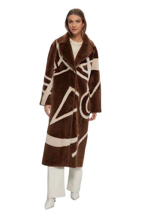 Genuine Shearling Coat With Intarsia
