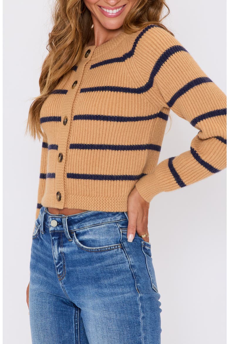 Nadia Stripe Crop Cardigan, Alternate, color, CAMEL NAVY