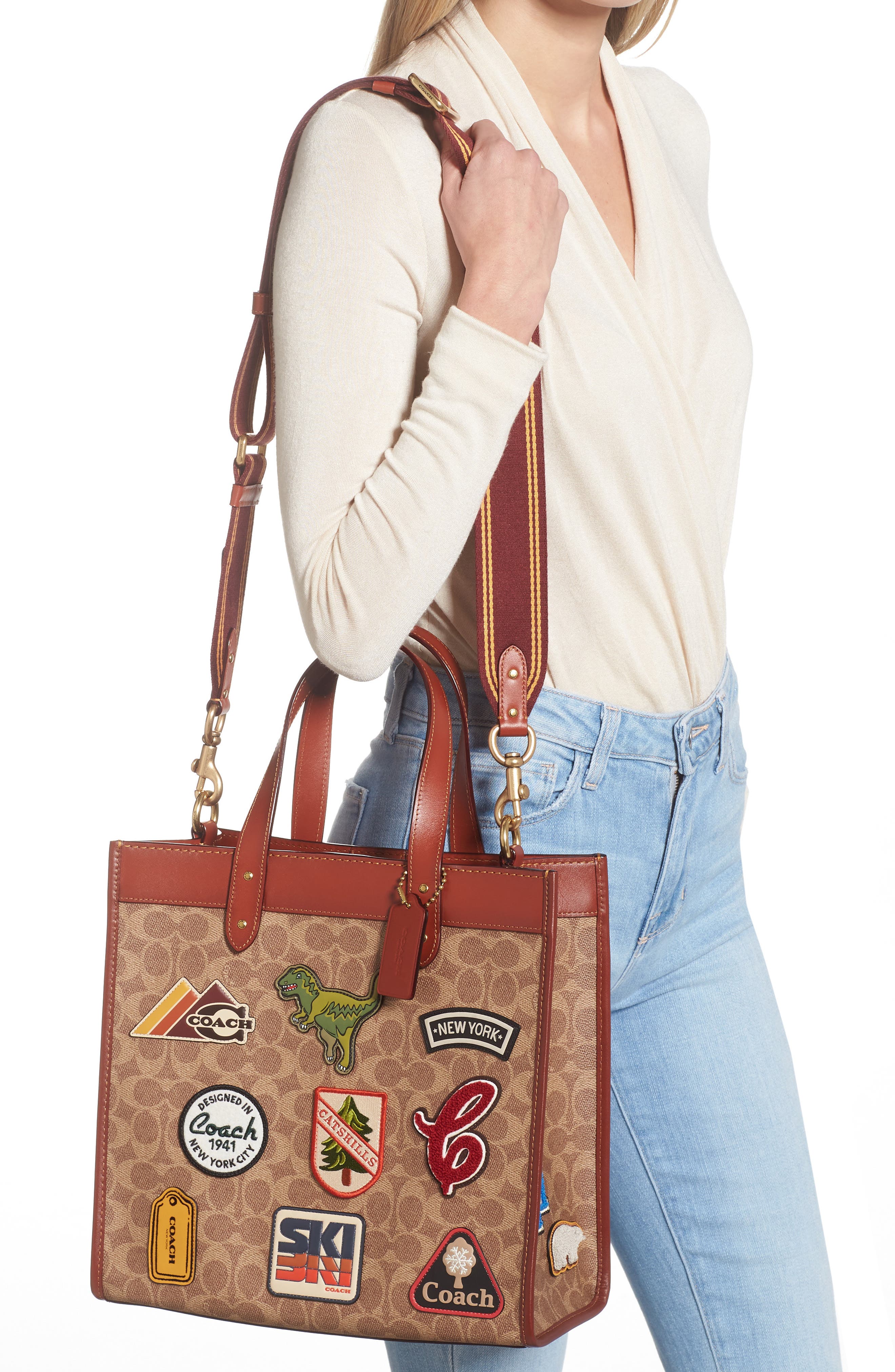 COACH Signature Coated Canvas Tote, Alternate, color, 