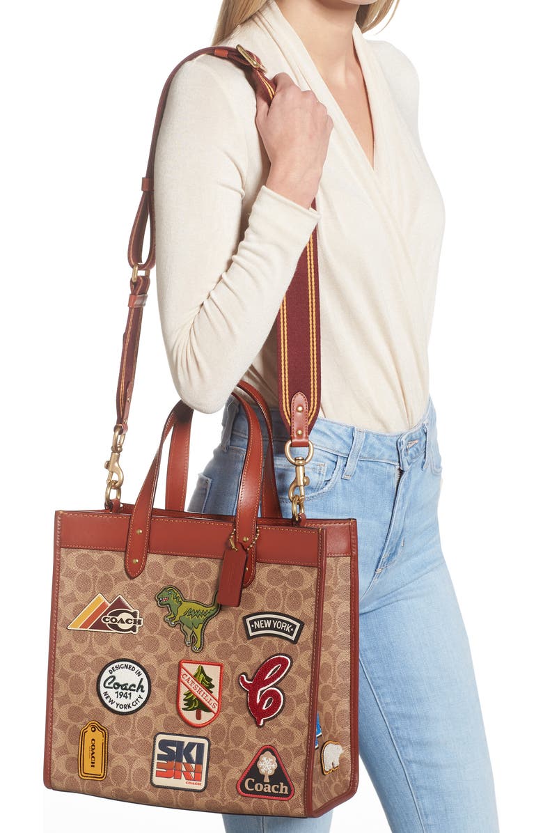 COACH Signature Coated Canvas Tote, Alternate, color,